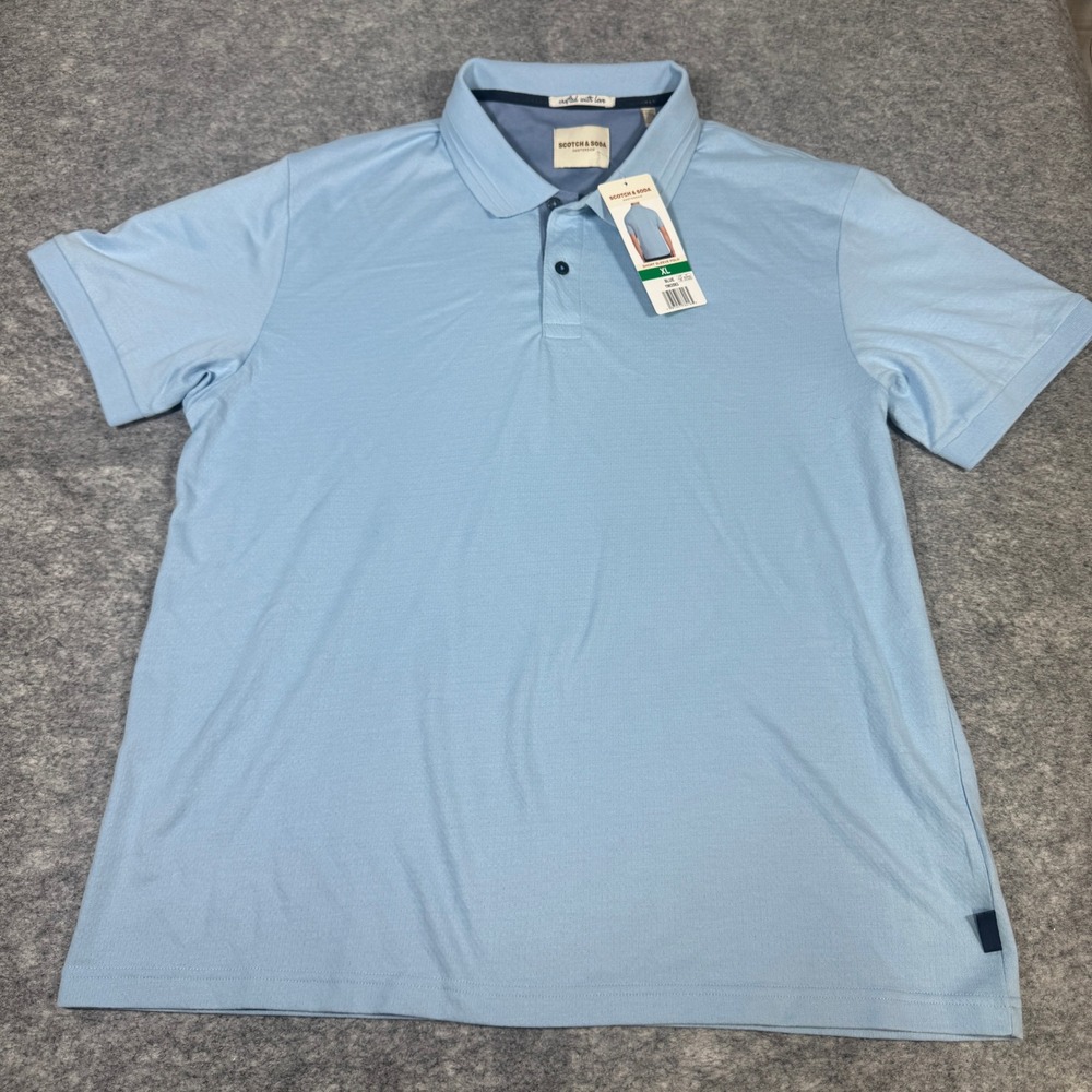 Scotch & Soda Amsterdam Mens XL Light Blue Short Sleeve Polo Shirt 1963563 NWT